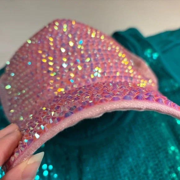 Sparkly Pink Rhinestone Bedazzled Beaded Baseball Hat Cap - Picture 9 of 9